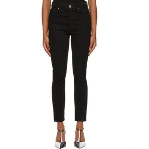 Goldsign Denim Jeans Black Kelvin button fly High Rise ankle Fray jeans